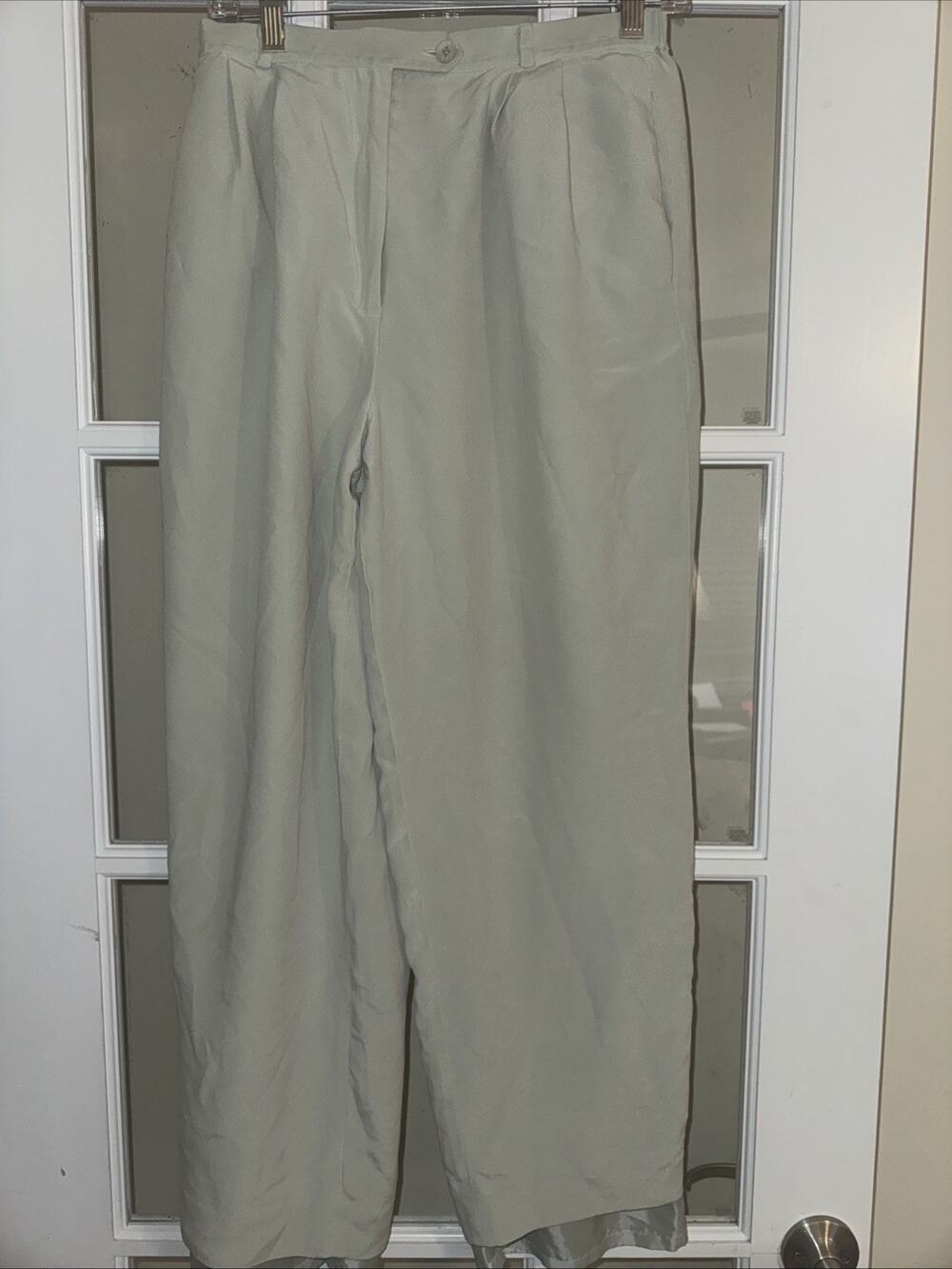 Talbots Pure Silk Dress Pants Womens 10 Petite Blue Tapered Leg Lined